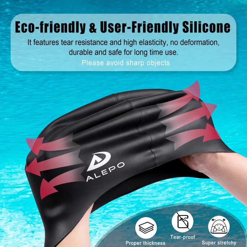 Alepo Extra Large Swim Cap for Women Men, Durable Silicone Swimming Hat with Ear Protection, Unisex Adults Bath Swimming Caps for Long Thick Curly Hair & Dreadlocks Braids Weaves Afro Hair - Image 4